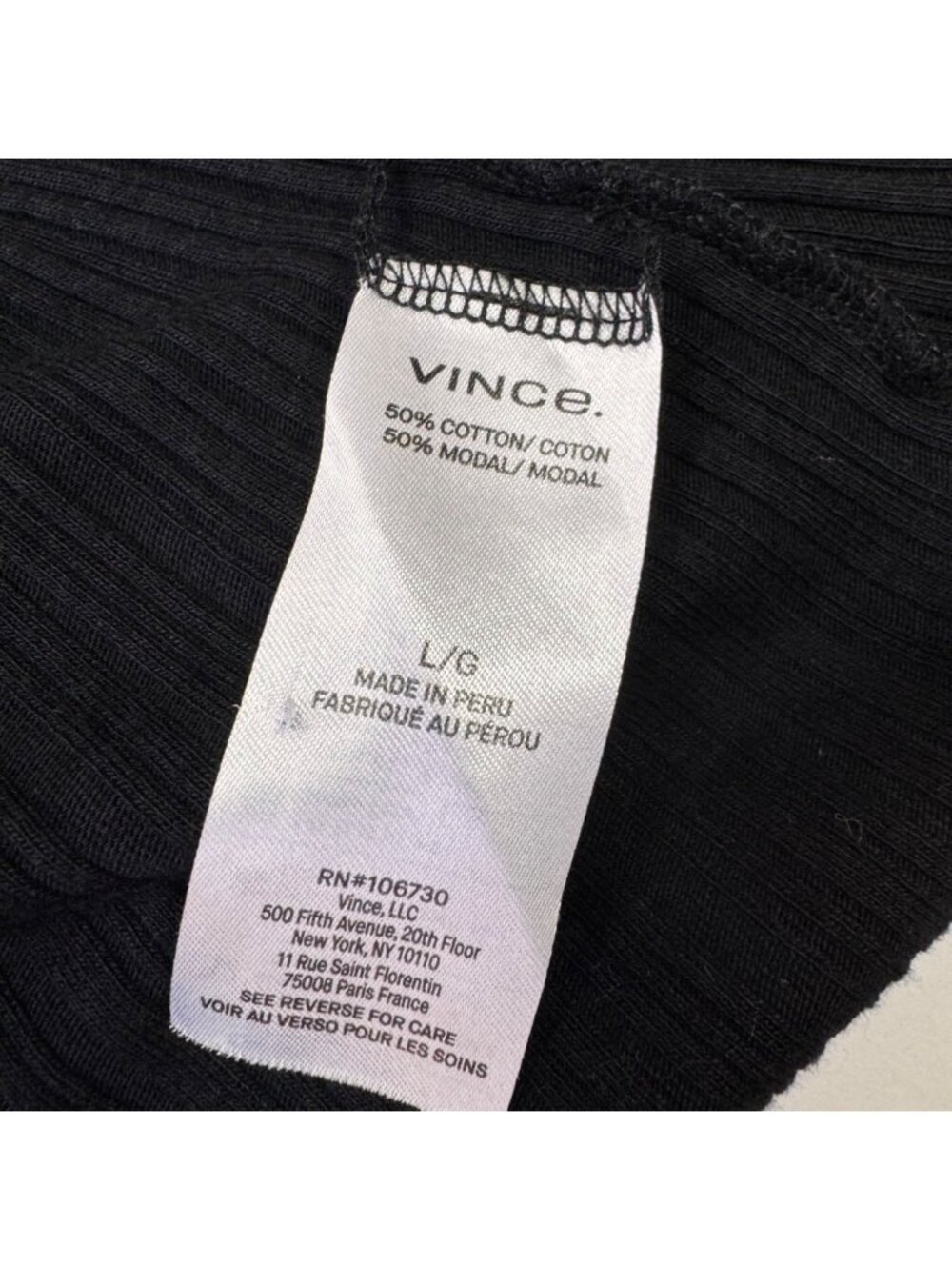 Vince Rib-Knit Deep V Wrap Top Sz L Black Minimalist Goth Capsule Wardrobe - Picture 9 of 11